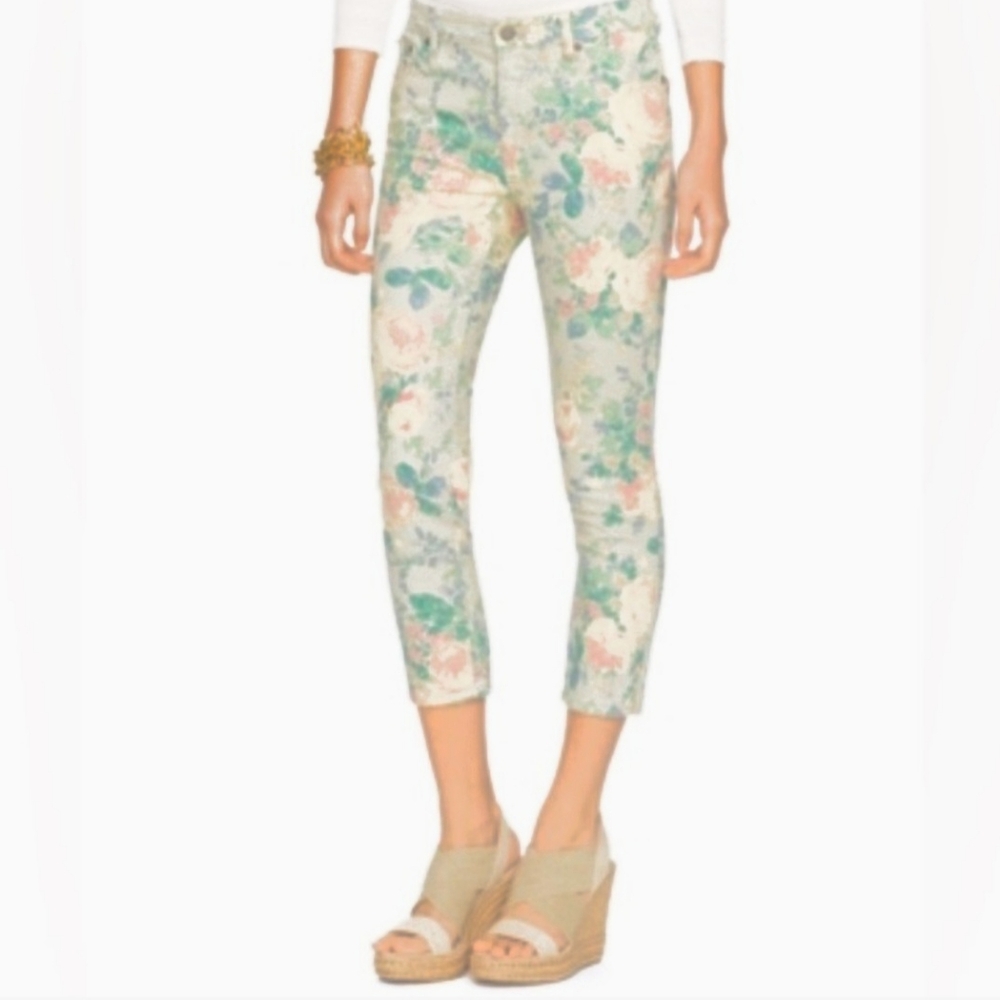 NWT 1990's Lauren Ralph Lauren Floral Straight Crop Pant Size 2 Gray